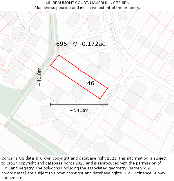 46, BEAUMONT COURT, HAVERHILL, CB9 8EN: Plot and title map