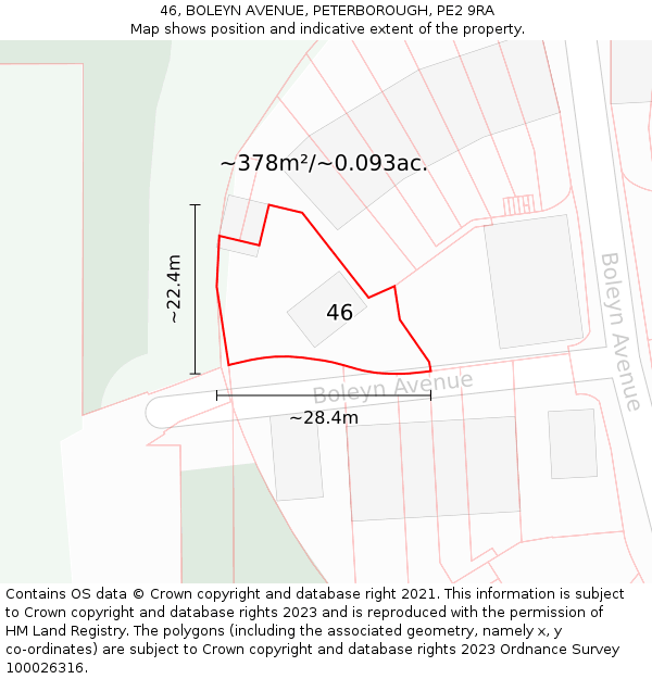 46, BOLEYN AVENUE, PETERBOROUGH, PE2 9RA: Plot and title map