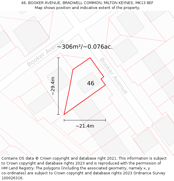 46, BOOKER AVENUE, BRADWELL COMMON, MILTON KEYNES, MK13 8EF: Plot and title map