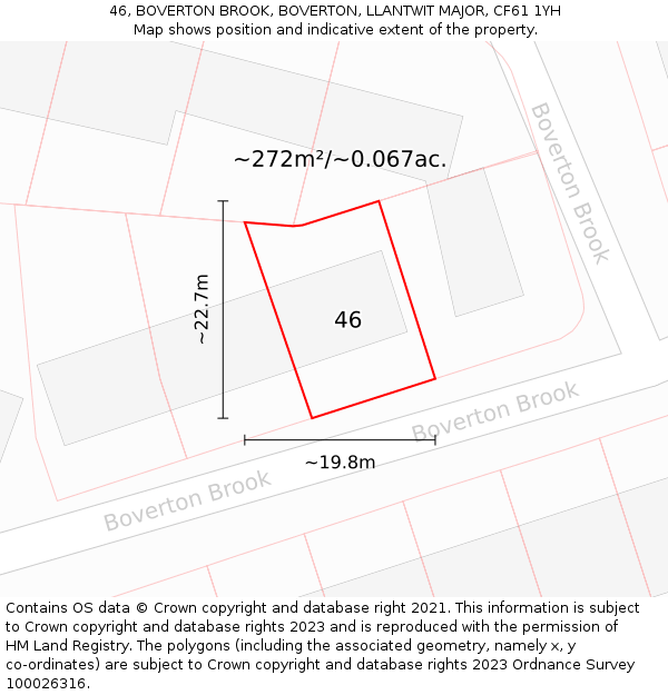 46, BOVERTON BROOK, BOVERTON, LLANTWIT MAJOR, CF61 1YH: Plot and title map