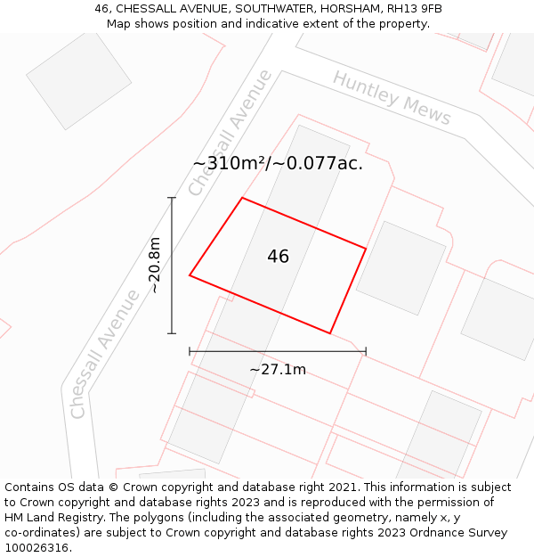 46, CHESSALL AVENUE, SOUTHWATER, HORSHAM, RH13 9FB: Plot and title map