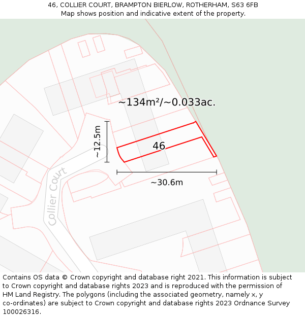 46, COLLIER COURT, BRAMPTON BIERLOW, ROTHERHAM, S63 6FB: Plot and title map