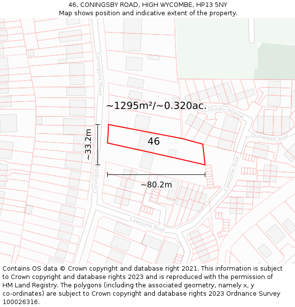 46, CONINGSBY ROAD, HIGH WYCOMBE, HP13 5NY: Plot and title map