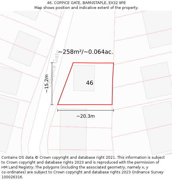 46, COPPICE GATE, BARNSTAPLE, EX32 9PE: Plot and title map