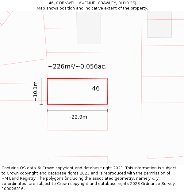 46, CORNWELL AVENUE, CRAWLEY, RH10 3SJ: Plot and title map