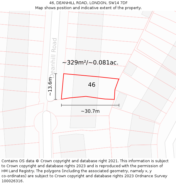 46, DEANHILL ROAD, LONDON, SW14 7DF: Plot and title map