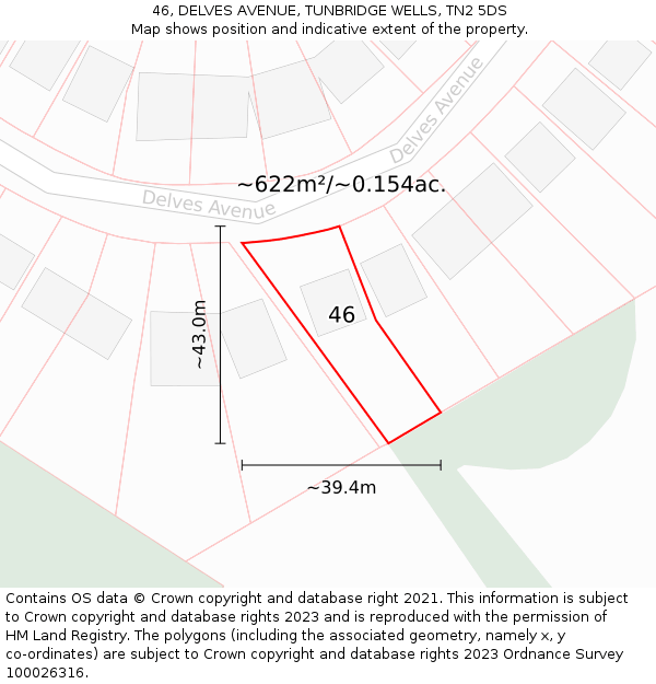 46, DELVES AVENUE, TUNBRIDGE WELLS, TN2 5DS: Plot and title map