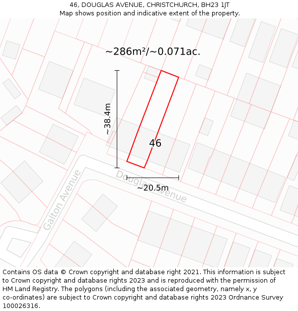 46, DOUGLAS AVENUE, CHRISTCHURCH, BH23 1JT: Plot and title map