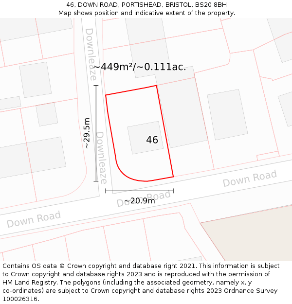 46, DOWN ROAD, PORTISHEAD, BRISTOL, BS20 8BH: Plot and title map