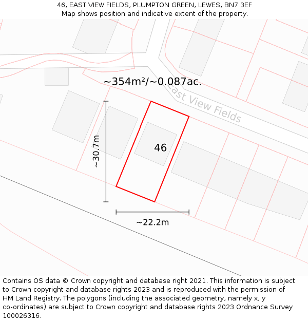 46, EAST VIEW FIELDS, PLUMPTON GREEN, LEWES, BN7 3EF: Plot and title map