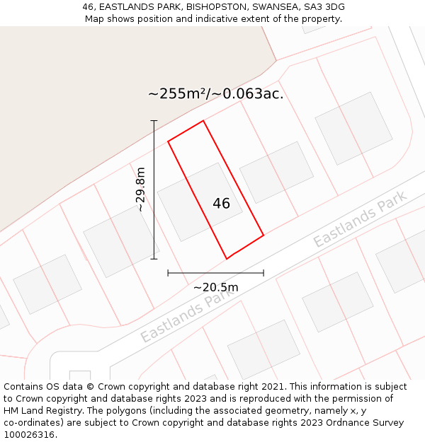 46, EASTLANDS PARK, BISHOPSTON, SWANSEA, SA3 3DG: Plot and title map