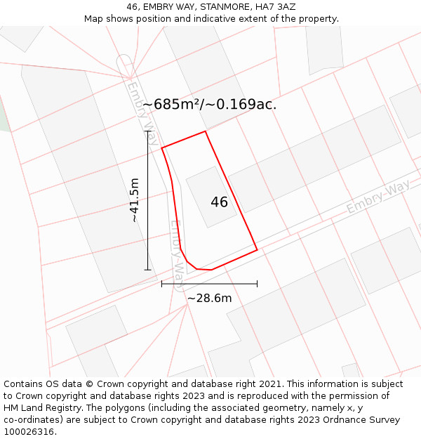 46, EMBRY WAY, STANMORE, HA7 3AZ: Plot and title map