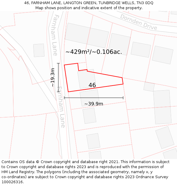 46, FARNHAM LANE, LANGTON GREEN, TUNBRIDGE WELLS, TN3 0DQ: Plot and title map