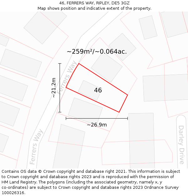 46, FERRERS WAY, RIPLEY, DE5 3GZ: Plot and title map