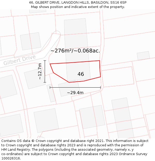 46, GILBERT DRIVE, LANGDON HILLS, BASILDON, SS16 6SP: Plot and title map