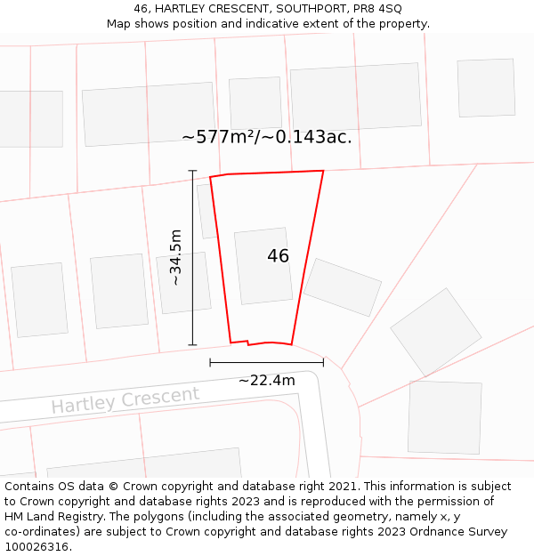 46, HARTLEY CRESCENT, SOUTHPORT, PR8 4SQ: Plot and title map