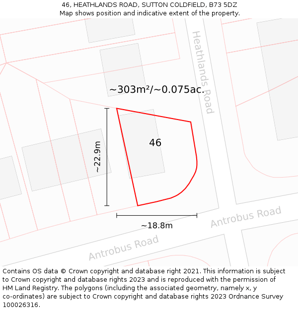 46, HEATHLANDS ROAD, SUTTON COLDFIELD, B73 5DZ: Plot and title map