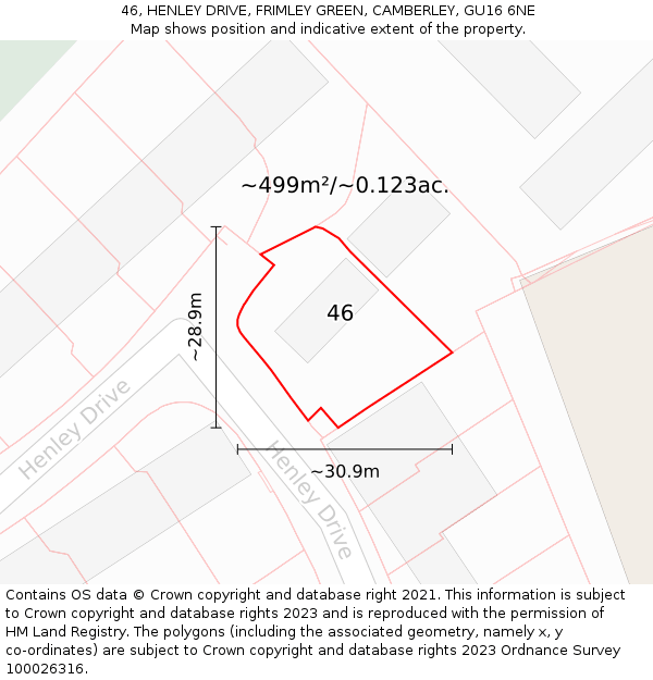 46, HENLEY DRIVE, FRIMLEY GREEN, CAMBERLEY, GU16 6NE: Plot and title map