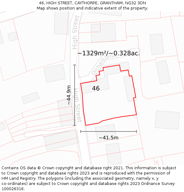 46, HIGH STREET, CAYTHORPE, GRANTHAM, NG32 3DN: Plot and title map