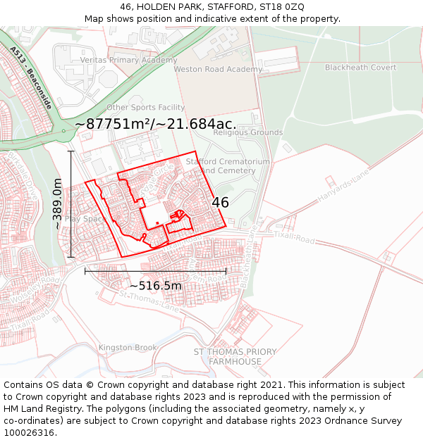 46, HOLDEN PARK, STAFFORD, ST18 0ZQ: Plot and title map