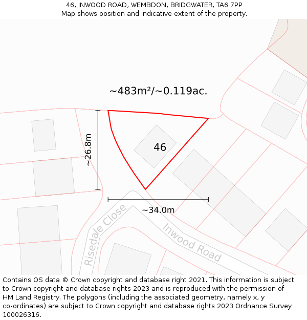 46, INWOOD ROAD, WEMBDON, BRIDGWATER, TA6 7PP: Plot and title map