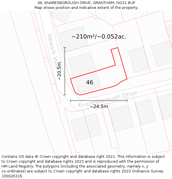 46, KNARESBOROUGH DRIVE, GRANTHAM, NG31 8UP: Plot and title map