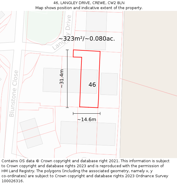 46, LANGLEY DRIVE, CREWE, CW2 8LN: Plot and title map