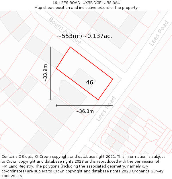 46, LEES ROAD, UXBRIDGE, UB8 3AU: Plot and title map