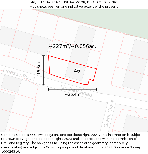 46, LINDSAY ROAD, USHAW MOOR, DURHAM, DH7 7RG: Plot and title map