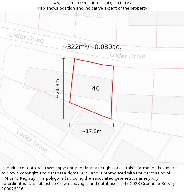 46, LODER DRIVE, HEREFORD, HR1 1DS: Plot and title map