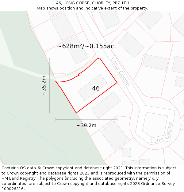 46, LONG COPSE, CHORLEY, PR7 1TH: Plot and title map