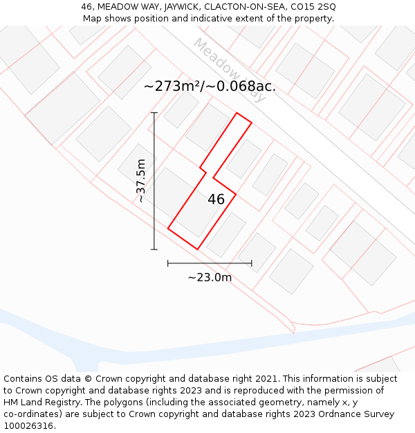 46, MEADOW WAY, JAYWICK, CLACTON-ON-SEA, CO15 2SQ: Plot and title map
