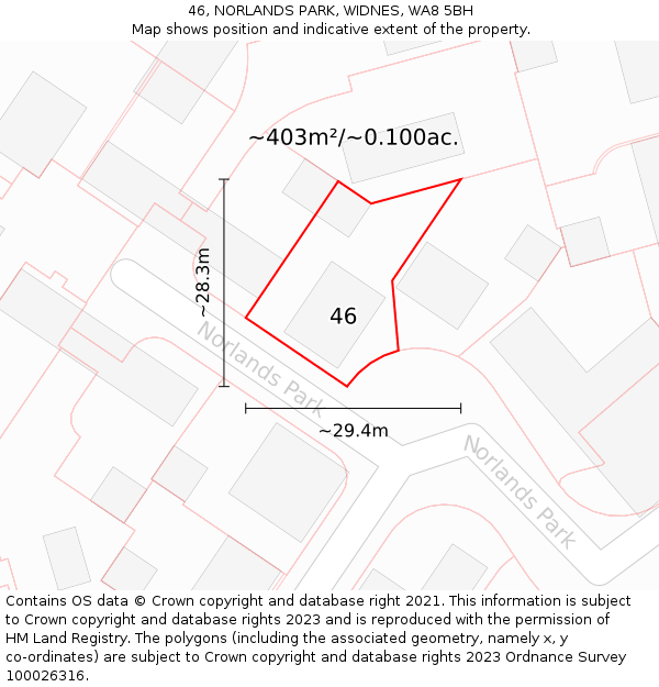 46, NORLANDS PARK, WIDNES, WA8 5BH: Plot and title map