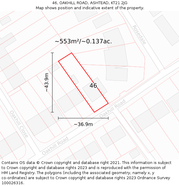 46, OAKHILL ROAD, ASHTEAD, KT21 2JG: Plot and title map