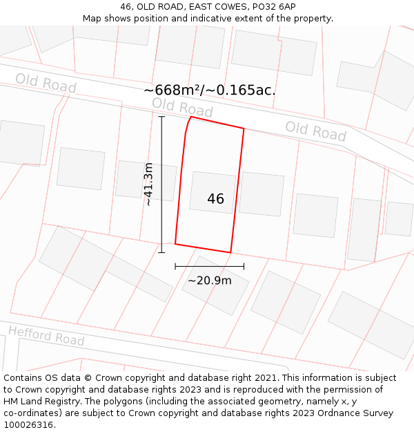 46, OLD ROAD, EAST COWES, PO32 6AP: Plot and title map