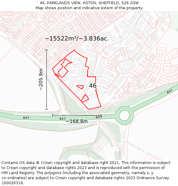 46, PARKLANDS VIEW, ASTON, SHEFFIELD, S26 2GW: Plot and title map