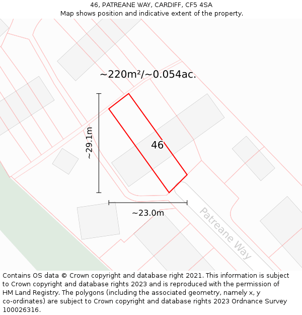 46, PATREANE WAY, CARDIFF, CF5 4SA: Plot and title map