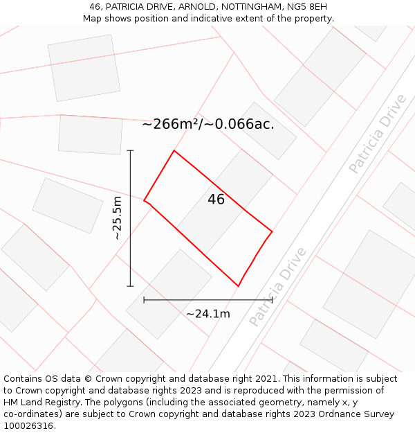 46, PATRICIA DRIVE, ARNOLD, NOTTINGHAM, NG5 8EH: Plot and title map