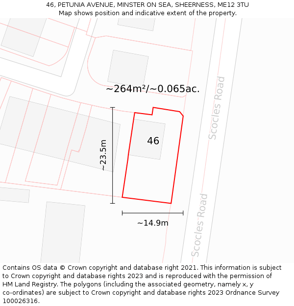 46, PETUNIA AVENUE, MINSTER ON SEA, SHEERNESS, ME12 3TU: Plot and title map