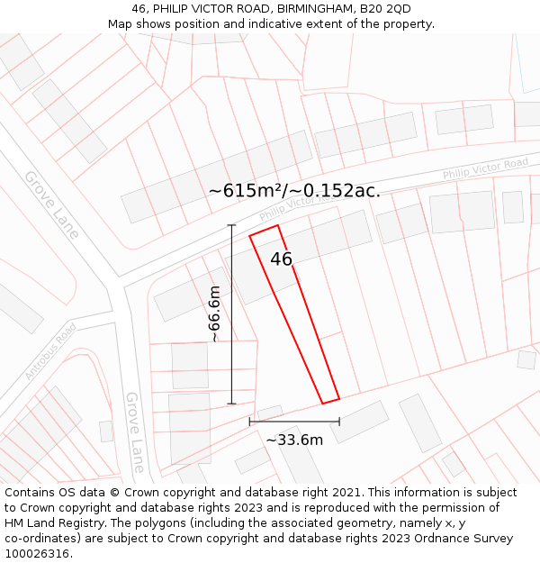 46, PHILIP VICTOR ROAD, BIRMINGHAM, B20 2QD: Plot and title map