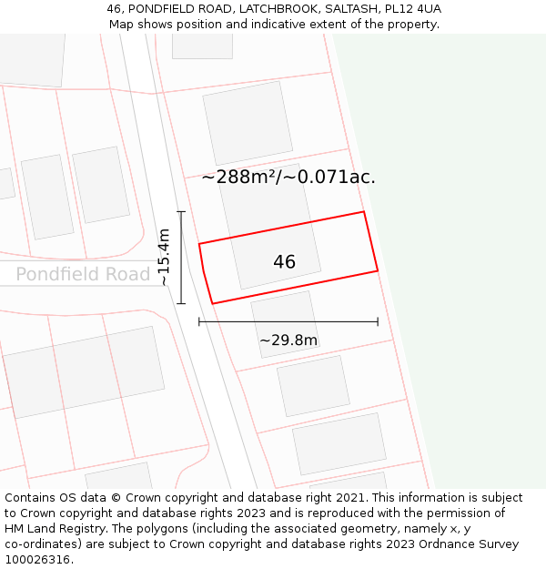 46, PONDFIELD ROAD, LATCHBROOK, SALTASH, PL12 4UA: Plot and title map