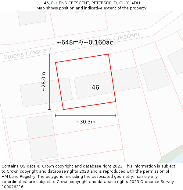 46, PULENS CRESCENT, PETERSFIELD, GU31 4DH: Plot and title map