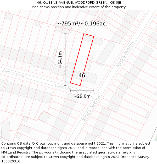 46, QUEENS AVENUE, WOODFORD GREEN, IG8 0JE: Plot and title map