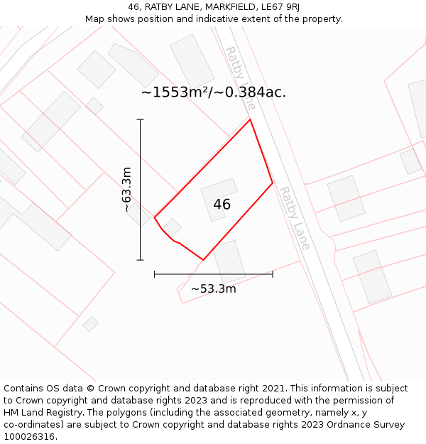 46, RATBY LANE, MARKFIELD, LE67 9RJ: Plot and title map