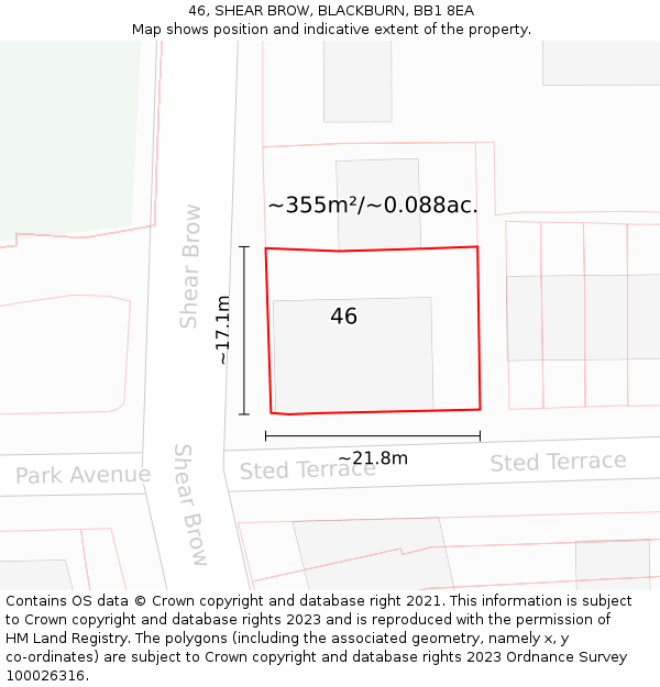 46, SHEAR BROW, BLACKBURN, BB1 8EA: Plot and title map