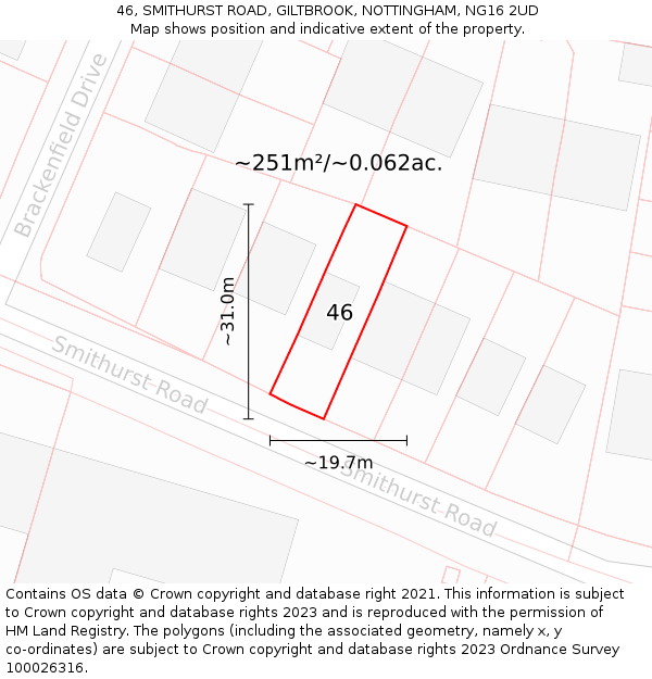 46, SMITHURST ROAD, GILTBROOK, NOTTINGHAM, NG16 2UD: Plot and title map