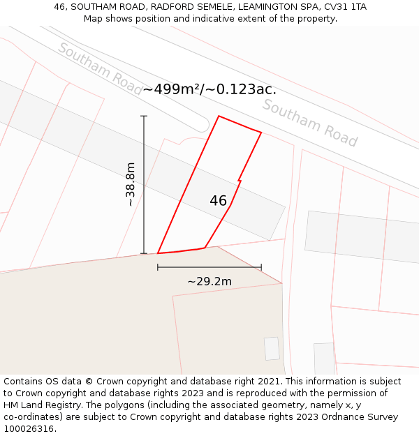 46, SOUTHAM ROAD, RADFORD SEMELE, LEAMINGTON SPA, CV31 1TA: Plot and title map