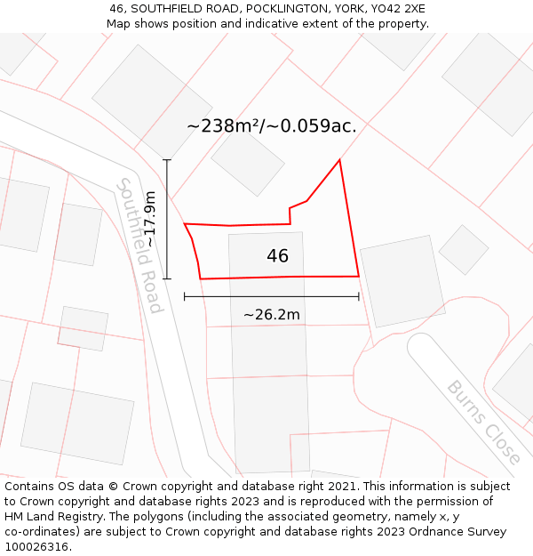 46, SOUTHFIELD ROAD, POCKLINGTON, YORK, YO42 2XE: Plot and title map