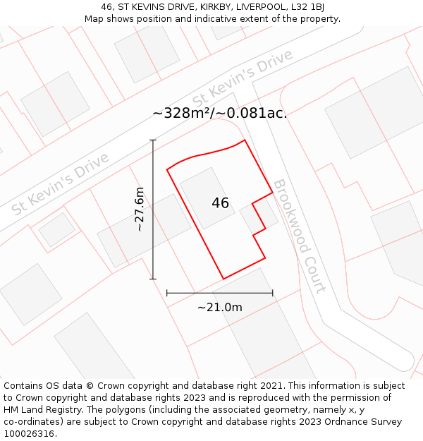 46, ST KEVINS DRIVE, KIRKBY, LIVERPOOL, L32 1BJ: Plot and title map