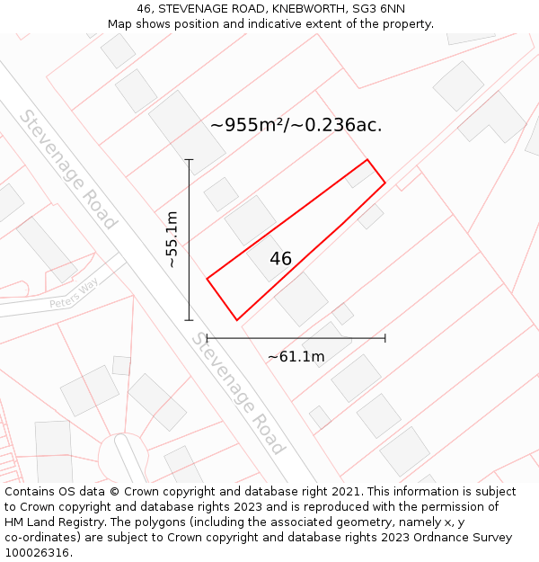 46, STEVENAGE ROAD, KNEBWORTH, SG3 6NN: Plot and title map